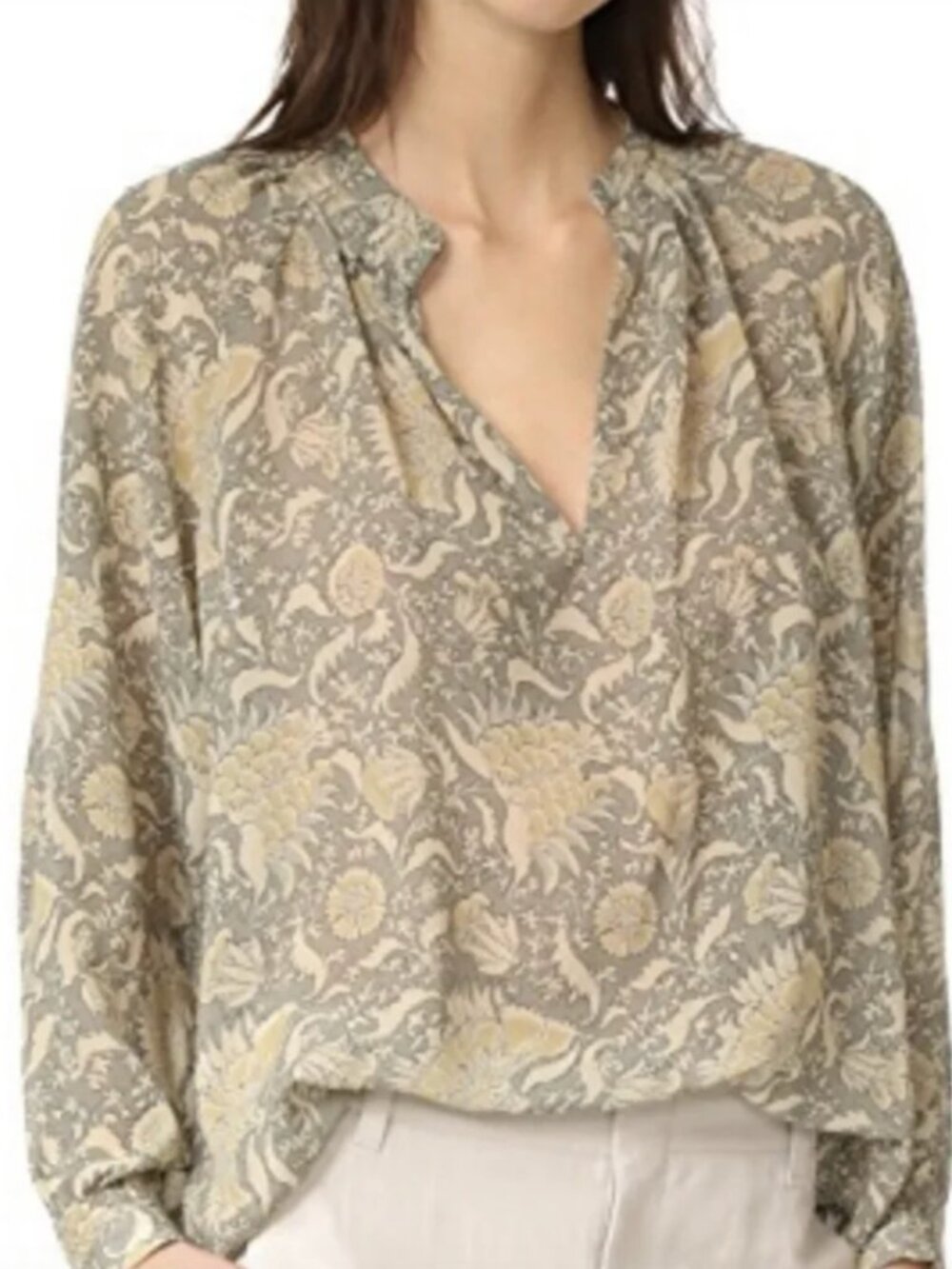 Vince | Oversized Silk Pleated Blouse in Vintage Floral  | Size XS